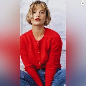 RARE Vintage J.Crew 100% Wool Chunky Cable Knit Red Boxy Cardigan S